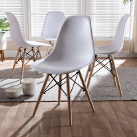 Baxton Studio 160529-White Sydnea Mid-Century Modern White Acrylic Brown Wood Finished Dining Chair (Set of 4)
